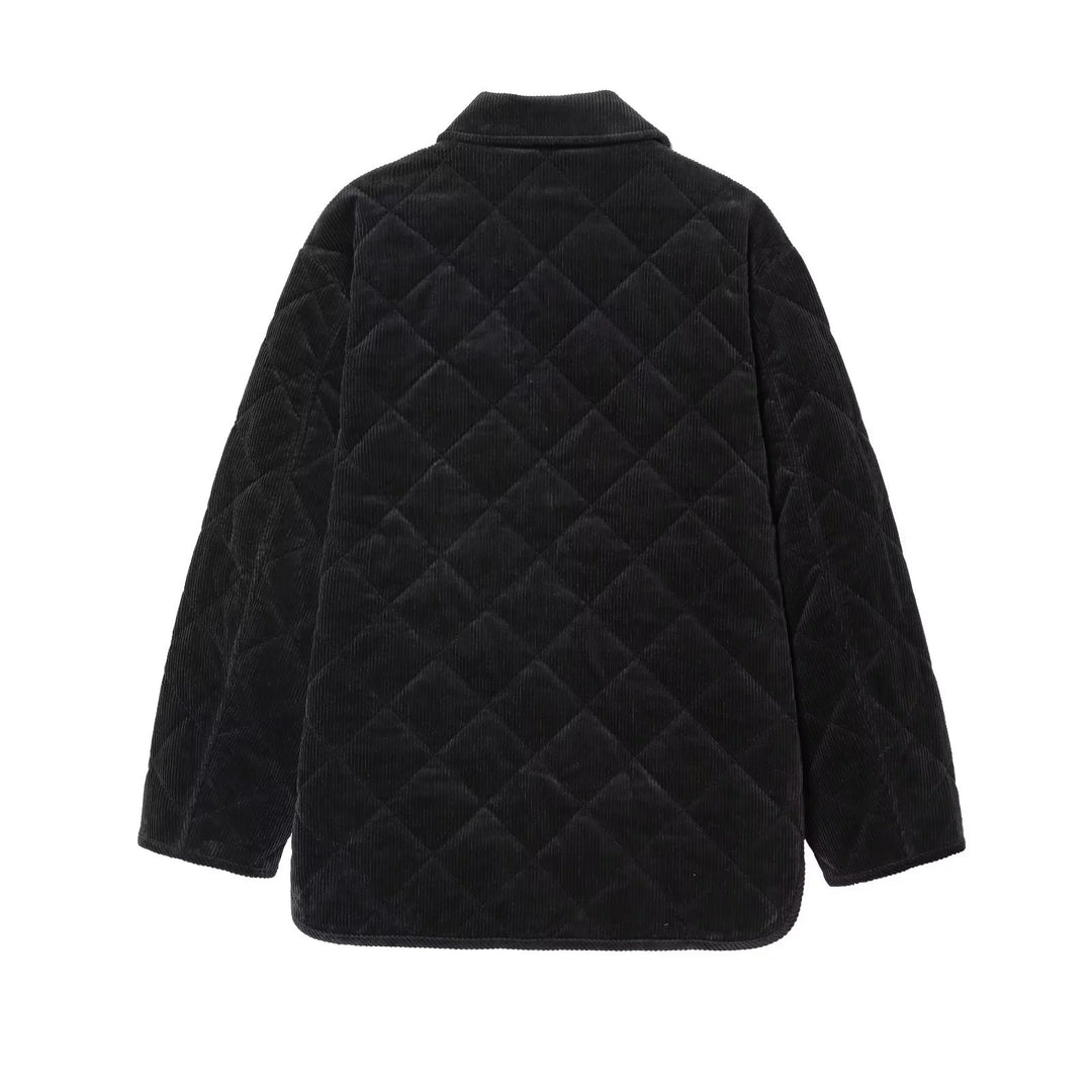 Damen nan gesteppte Cordjacke im Oversize Look mit Hemdkragen und Druckknopfleiste Drune
