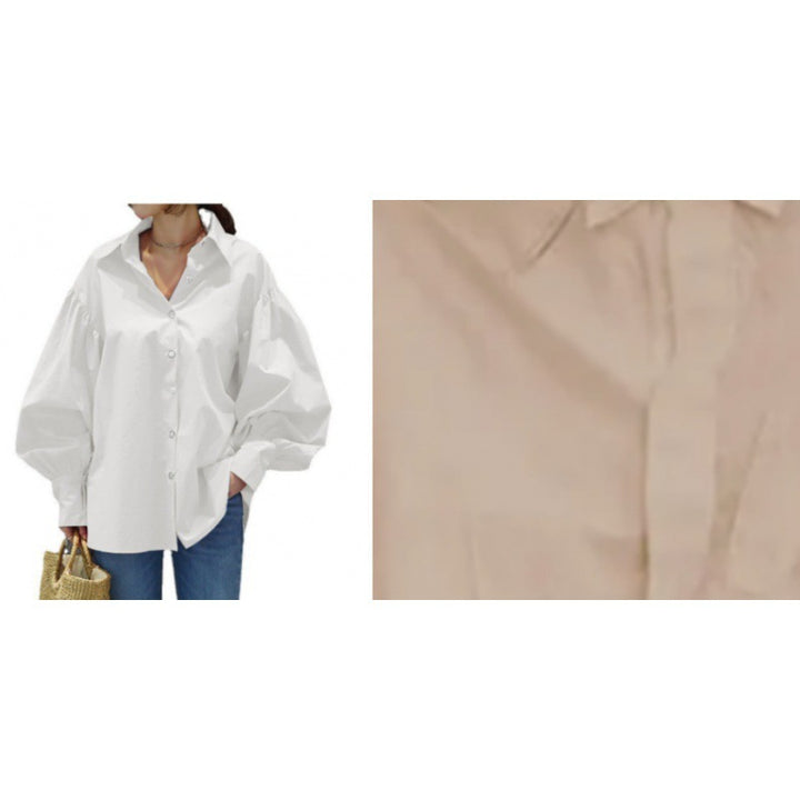 Damen Oversize-Bluse mit Ballonärmeln und Hemdkragen Drune