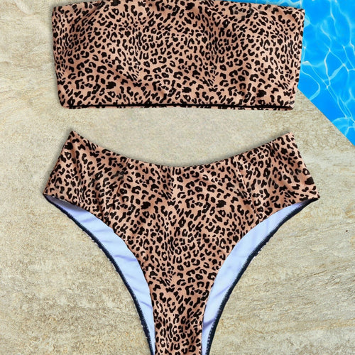 Damen Bandeau-Bikini-Set mit elegantem Leopardenmuster Drune