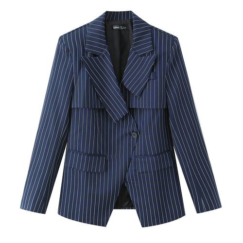 Damen nan taillierter Nadelstreifen-Blazer mit asymmetrischem Revers und Pattentaschen Drune