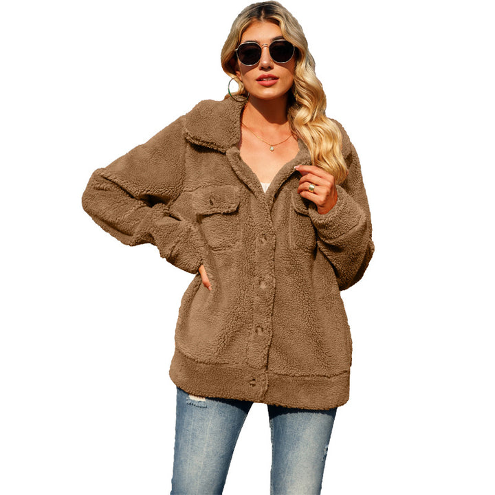 Damen Plüschige Hüttenjacke mit praktischen Taschen und weichem Futter Drune