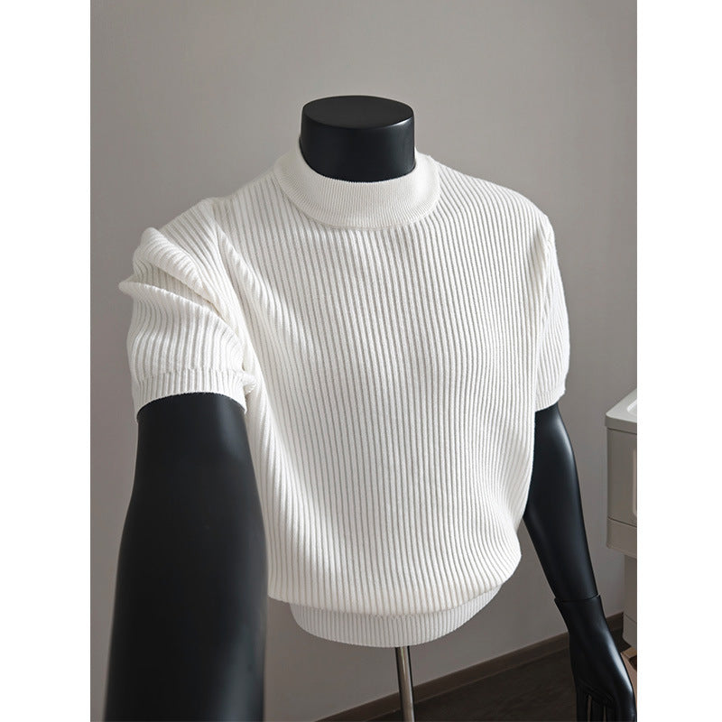 Herren nan kurzärmeliges Rippstrick-Shirt mit Stehkragen und schmaler Passform Drune