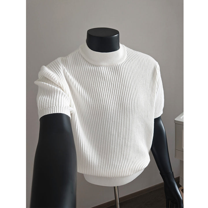 Herren nan kurzärmeliges Rippstrick-Shirt mit Stehkragen und schmaler Passform Drune