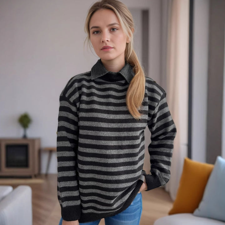 Damen Oversized Pullover mit modischem Streifenmuster und lässiger Passform Drune
