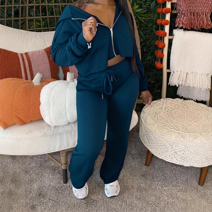 Damen sportliches Set mit cropped Oberteil und weiten Hosen Drune
