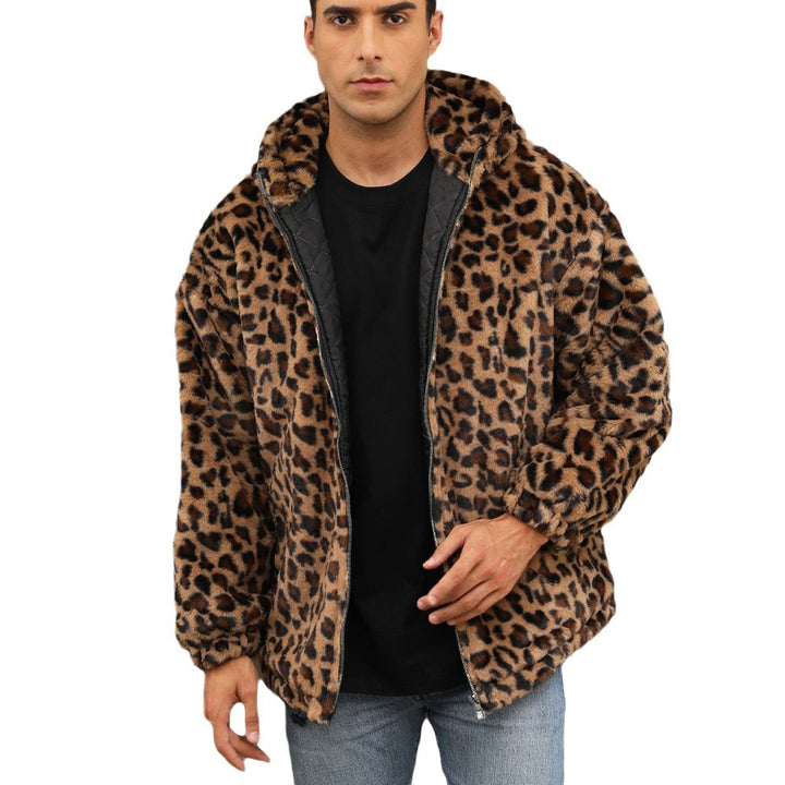 Herren kuschelige Fleecejacke im Leopardenmuster Drune