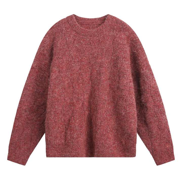 Unisex Oversize Zopfmuster-Strickpullover mit Rundhals und texturierter Struktur Drune