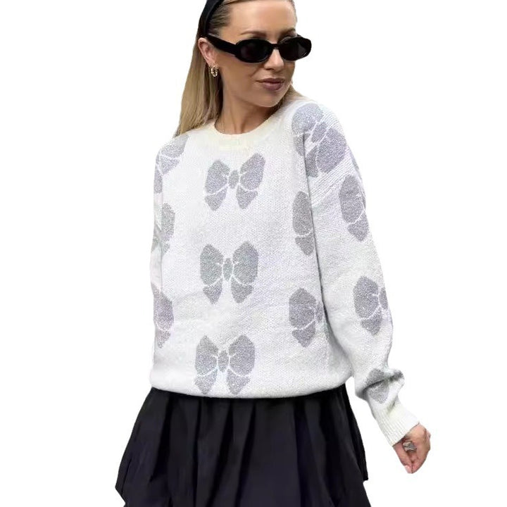 Damen Strickpullover mit floralem Muster und elegantem Rundhalsausschnitt Drune