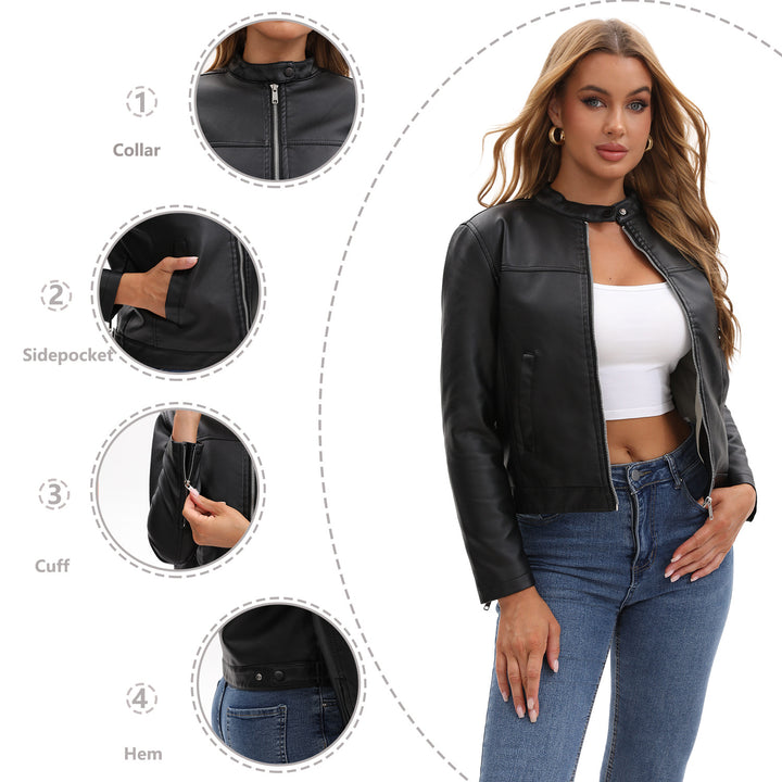 Damen nan taillierte Kunstlederjacke mit Stehkragen, verdecktem Reißverschluss und cleanem Minimaldesign Drune