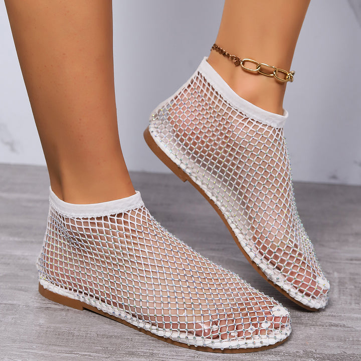 Damen Strick-Netz-Ballerinas mit Schmucksteinbesatz und sockenähnlichem Schaft Drune