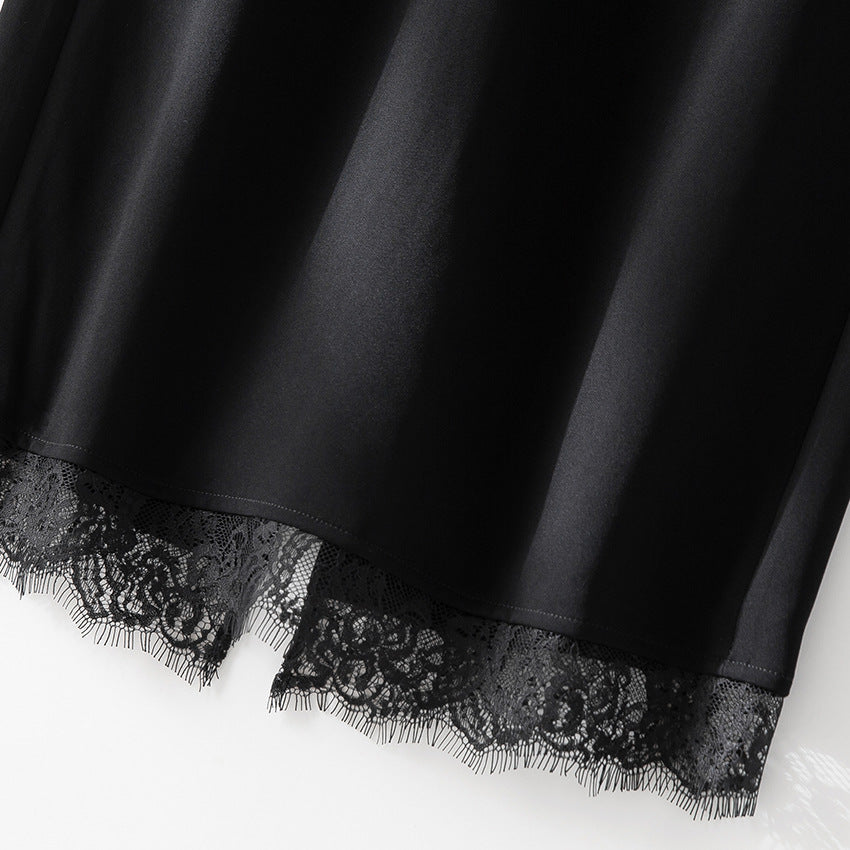 Damen Midirock aus Satin mit Spitzenbesatz und Seitentaschen Drune
