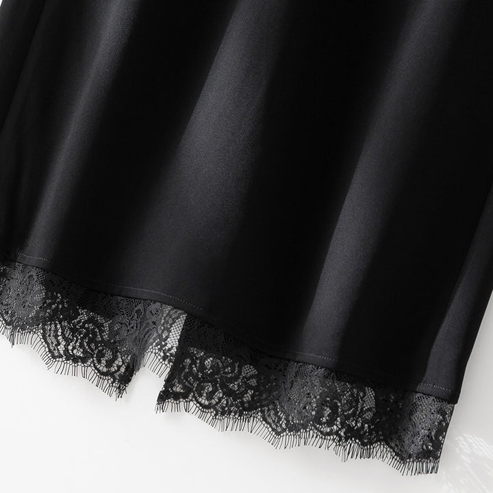 Damen Midirock aus Satin mit Spitzenbesatz und Seitentaschen Drune