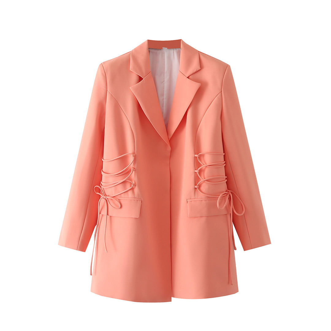 Damen nan taillierter Longblazer mit seitlicher Schnürung und Pattentaschen Drune