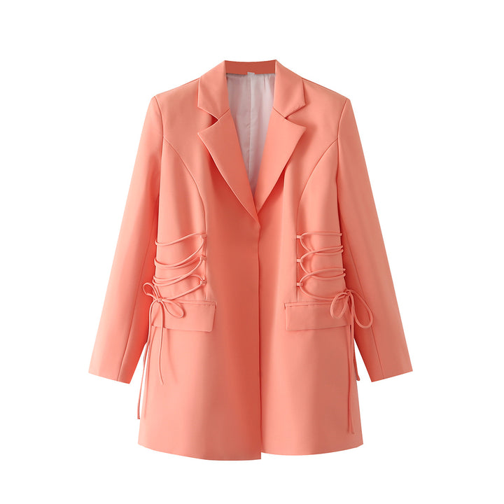 Damen nan taillierter Longblazer mit seitlicher Schnürung und Pattentaschen Drune