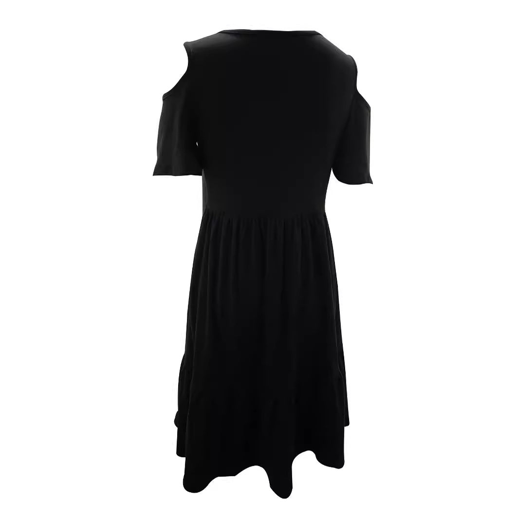 Damen lässiges Kleid mit kaltem Schulterdesign und voluminösem Rock Drune