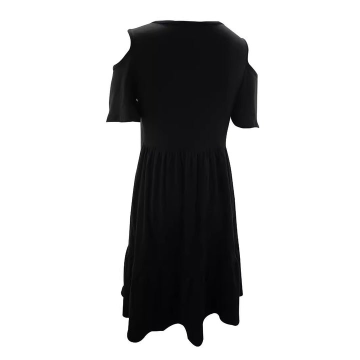 Damen lässiges Kleid mit kaltem Schulterdesign und voluminösem Rock Drune