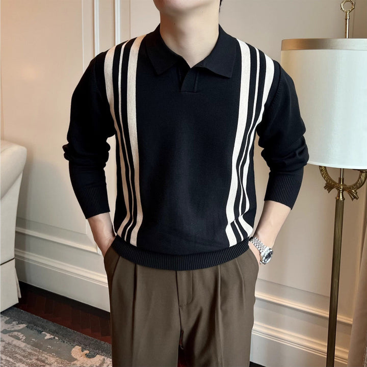 Herren Polokragen-Strickpullover mit markanten Längsstreifen und schmaler Passform Drune