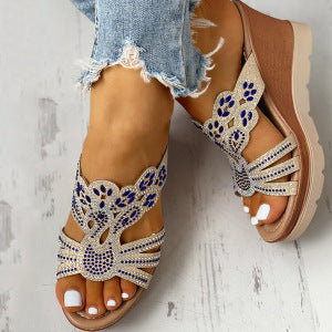 Damen Wedge-Pantoletten mit funkelnden Strassdetails und komfortablem Fußbett Drune