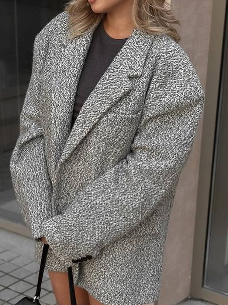 Damen Oversize Wollmix-Blazer im Bouclé-Look mit kastiger Silhouette Drune