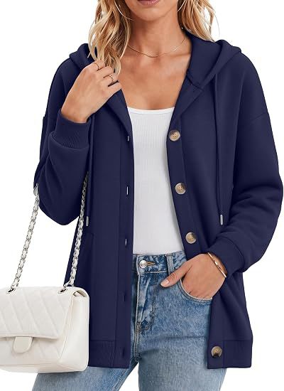 Damen Fleece-Kapuzencardigan mit Knopfleiste, Raglanärmeln und Eingrifftaschen Drune