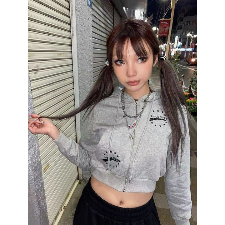 Damen Cropped Kapuzenpullover mit musikalischem Motiv Drune