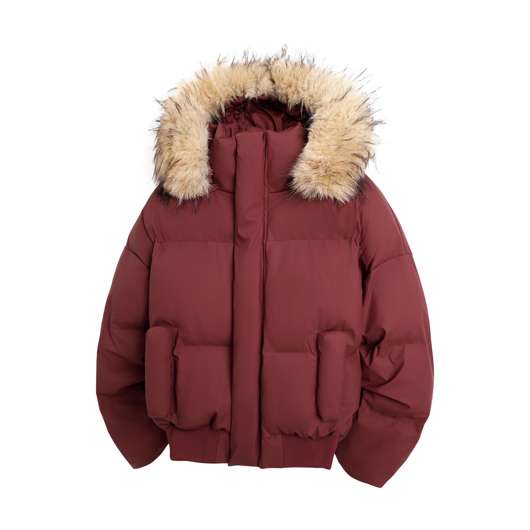 Damen modische Steppjacke mit kuscheligem Kunstfellbesatz und praktischen Taschen Drune