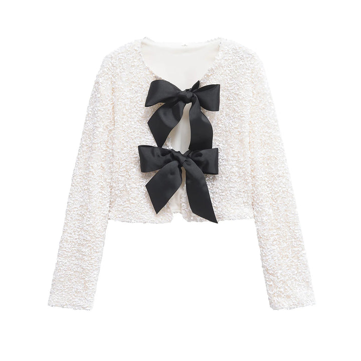 Damen nan Pailletten-Bolerojacke mit doppelschleifen-Verschluss, gefütterter Innenlage und tailliertem Cropped-Schnitt Drune