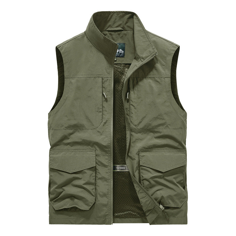 Herren Utility-Outdoorweste mit Multifachtaschen, Mesh-Futter & Stehkragen Drune