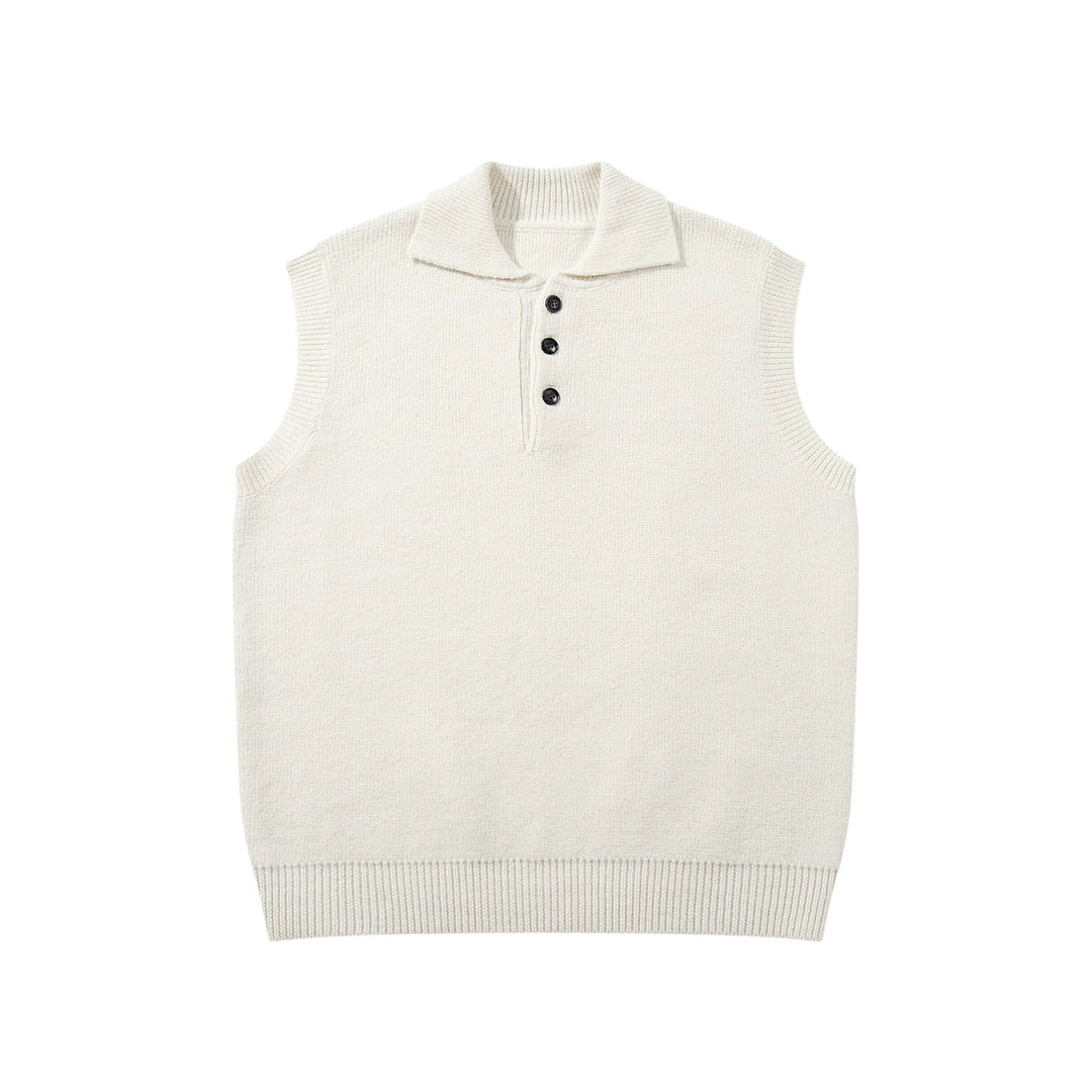 Unisex Ärmellose Strickweste mit Polokragen und Knopfleiste Drune