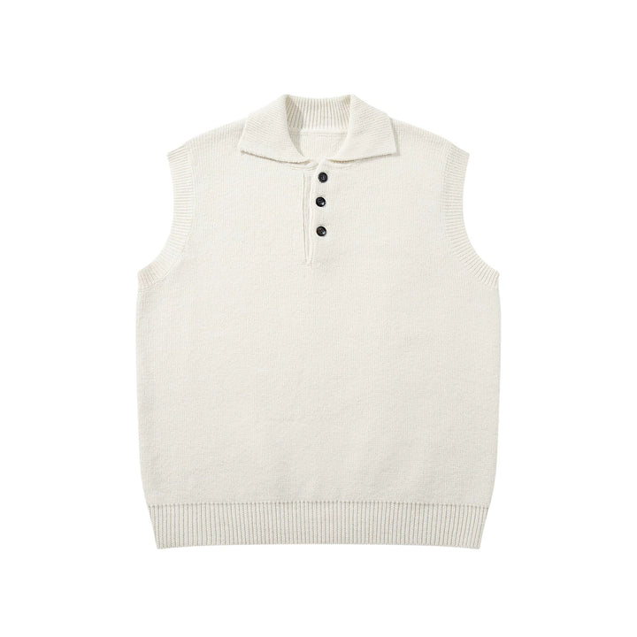 Unisex Ärmellose Strickweste mit Polokragen und Knopfleiste Drune