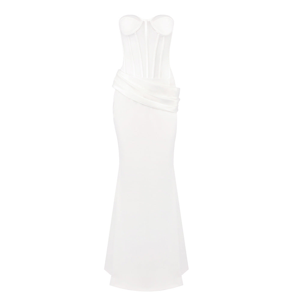 Damen Corsage-Langarmkleid mit elegantem Schnitt und fließendem Rock Drune