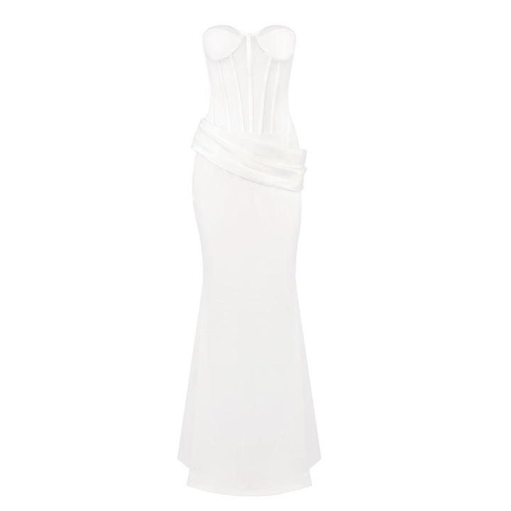 Damen figurumspielendes Abendkleid mit tailliertem Oberteil und fließendem Rock Drune