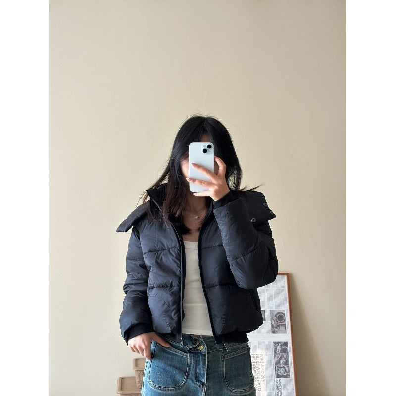 Damen Kurze Stepp-Cropped-Jacke mit breitem Umlegekragen Drune