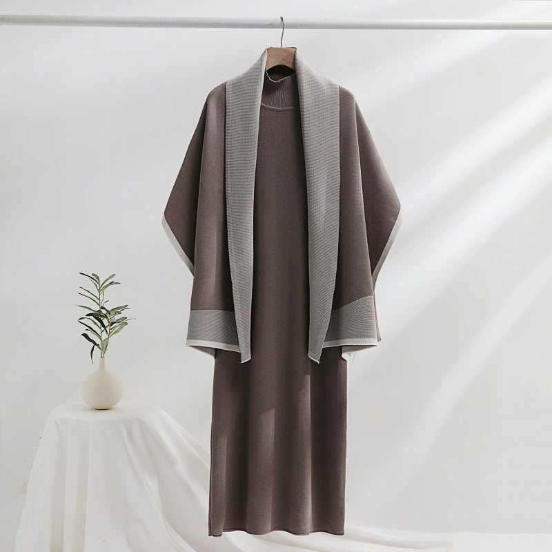 Damen Strickkleid mit drapierter Strickjacke Drune
