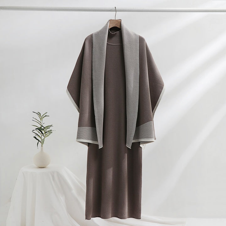Damen Strickkleid mit drapierter Strickjacke Drune