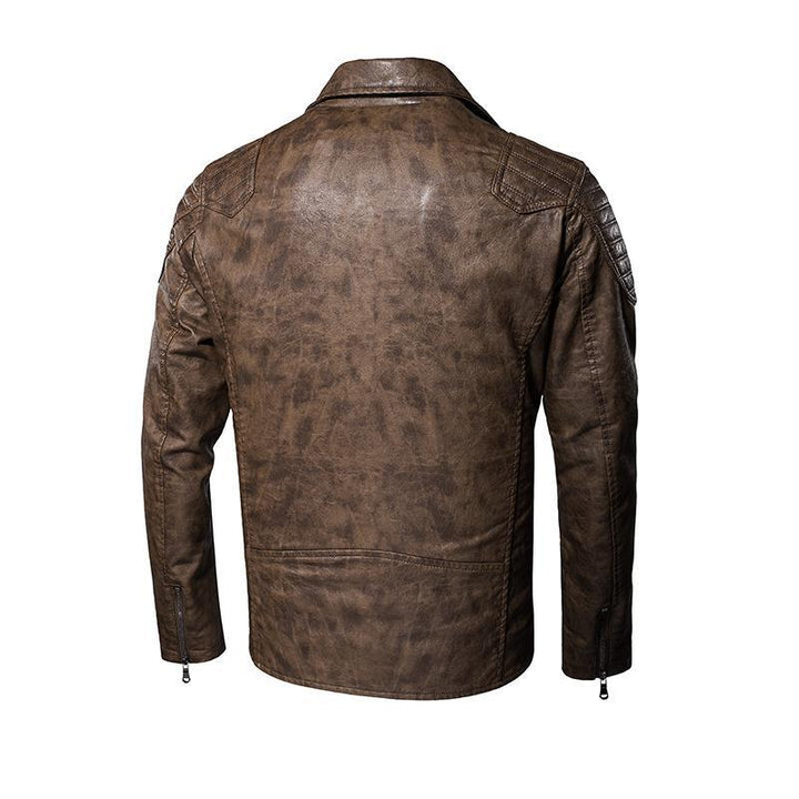 Herren Kunstleder-Bikerjacke mit Schultersteppungen, asymmetrischem Reißverschluss und verstellbarem Taillengürtel Drune