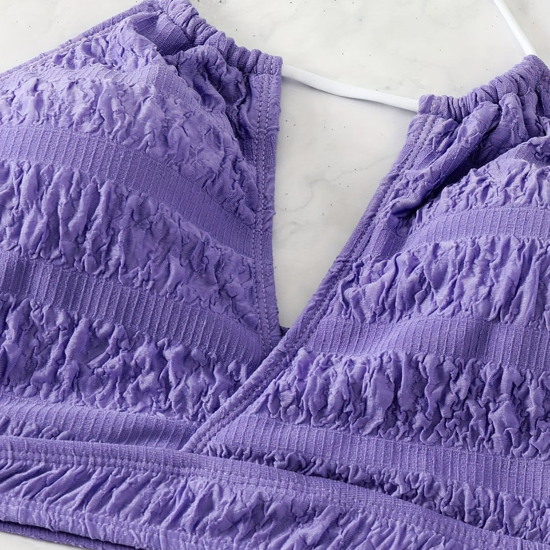 Damen Bikini-Set mit floralem Oberteil und hochglänzenden Shorts Drune