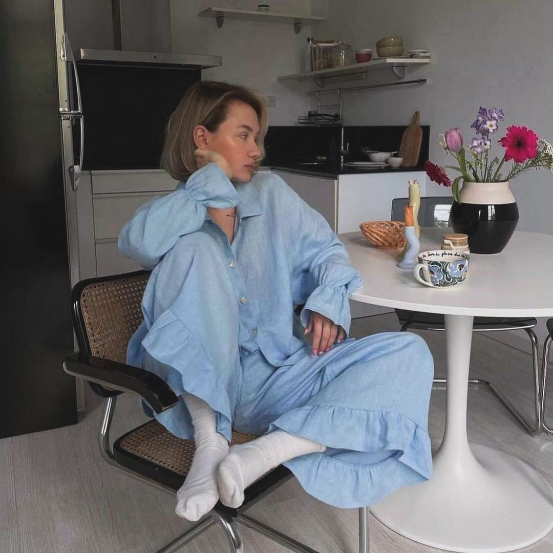 Damen lässiges Pyjama-Set aus atmungsaktiver Baumwolle Drune
