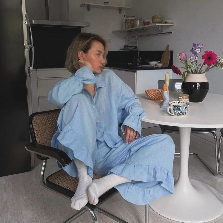 Damen lässiges Pyjama-Set aus atmungsaktiver Baumwolle Drune