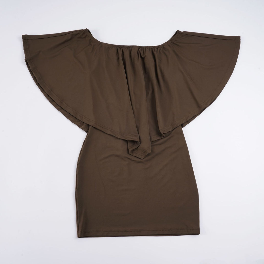 Damen elegantes Knielanges Abiballkleid mit Off-Shoulder Design und voluminösen Ärmeln Drune
