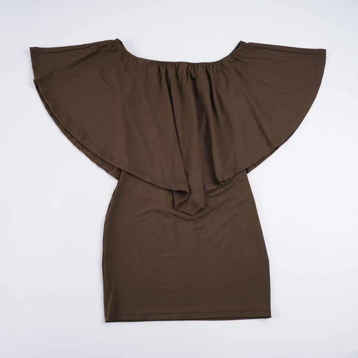 Damen elegantes Knielanges Abiballkleid mit Off-Shoulder Design und voluminösen Ärmeln Drune
