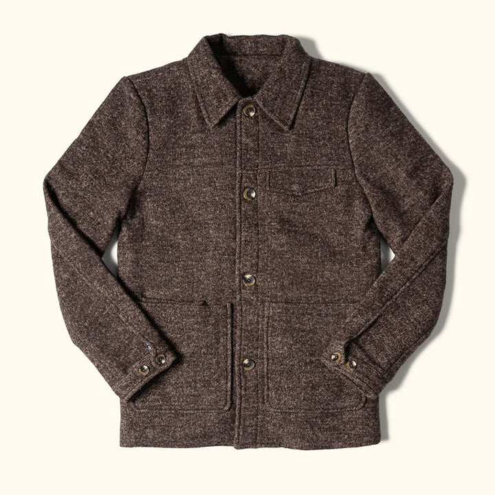 Herren Woll-Tweed Feldjacke mit Stehkragen und aufgesetzten Taschen Drune