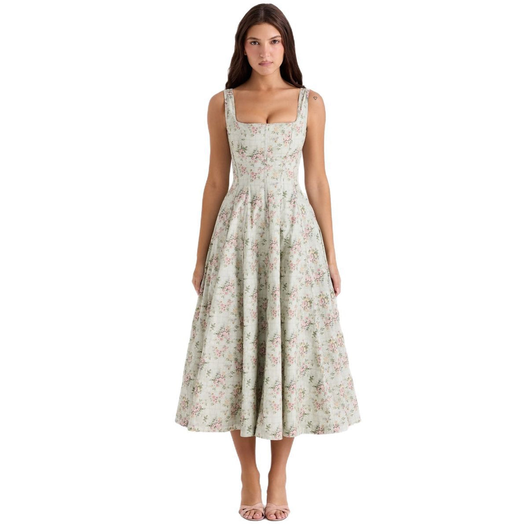 Damen Floral Maxikleid mit schmalen Trägern und seitlichen Taschen Drune