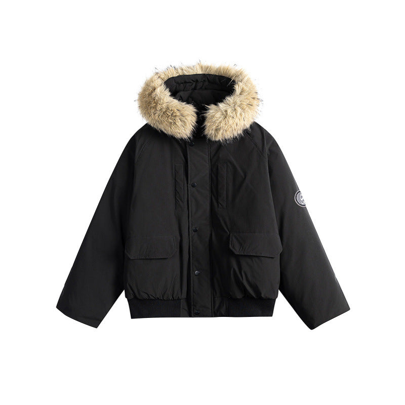 Damen Kurz-Bomberjacke mit Thermowattierung, Kapuze mit abnehmbarem Kunstfell und Utility-Taschen Drune