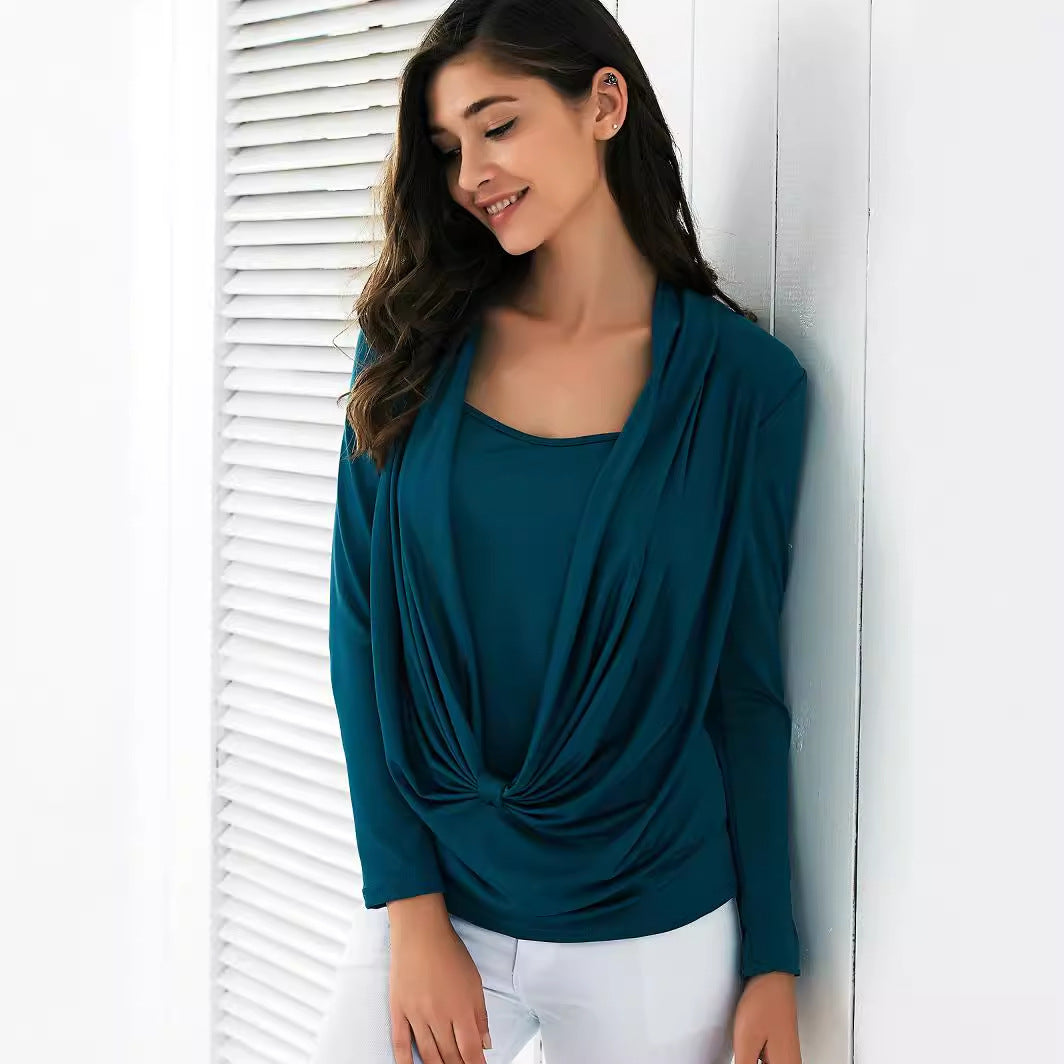 Damen Elegantes Drapiertes Wickel-Top mit vorderer Knotendetail & integrierter Spaghettiträger-Camisole Drune