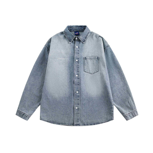 Unisex Oversize-Denim-Hemdjacke im Vintage-Washed-Look mit Ziernähten Drune