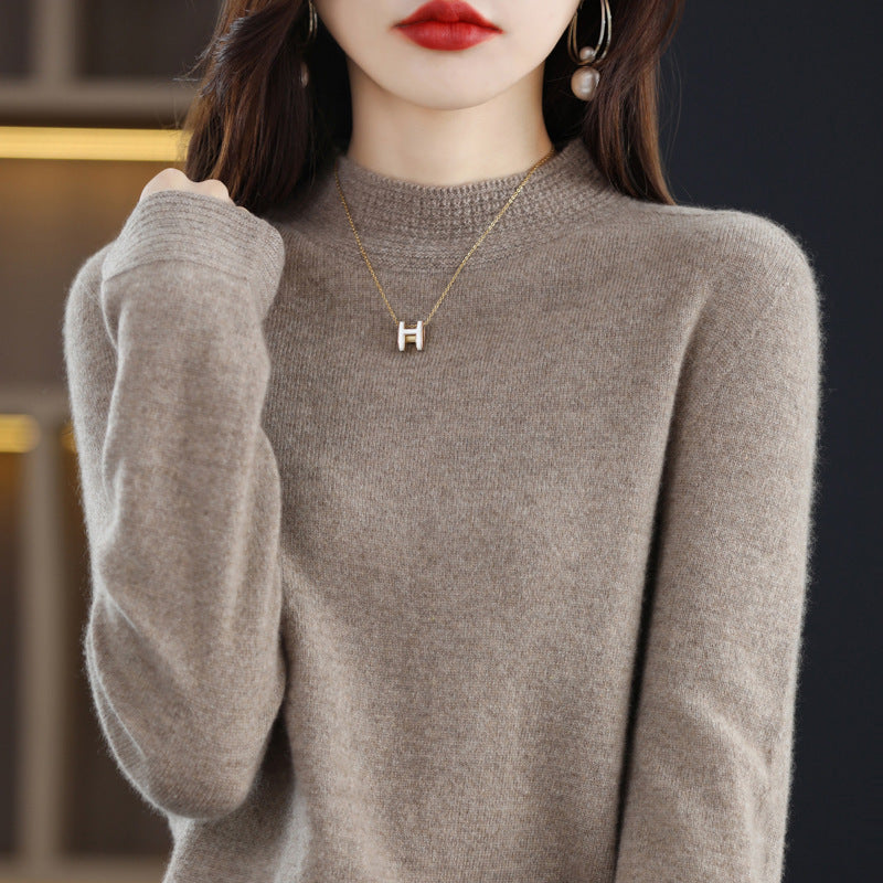 Damen Leichter Feinstrick-Mockneckpullover mit strukturierter Kragenblende Drune