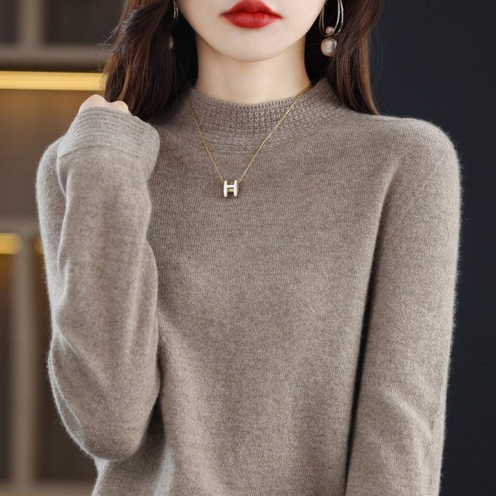 Damen Leichter Feinstrick-Mockneckpullover mit strukturierter Kragenblende Drune