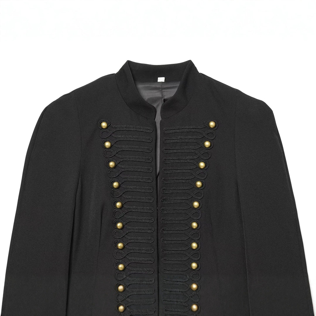 Damen Kurzer Feldblazer mit Stehkragen, Kordelverzierung und Messingknöpfen Drune