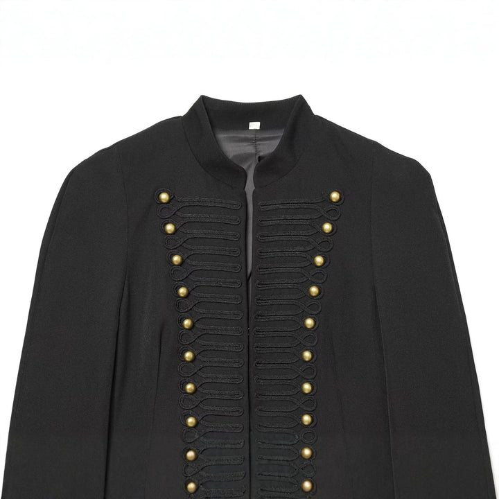 Damen Kurzer Feldblazer mit Stehkragen, Kordelverzierung und Messingknöpfen Drune